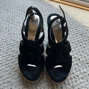 Sofft cork wedge black suede